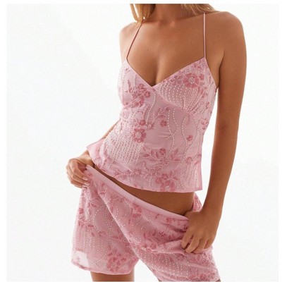 Nmoder  Women's Sequin Cami Top Sexy V Neck Open Back Criss Cross Straps Tank