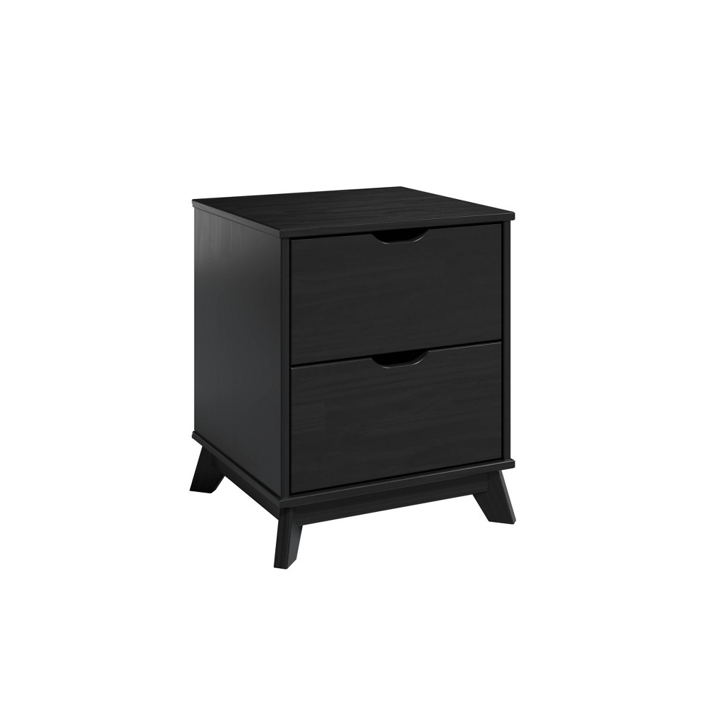 Photos - Storage Сabinet Pensy Solid Wood Mid-Century Modern 2 Drawer Nightstand Black - Powell: Bedside Table with Metal Glides, Storage