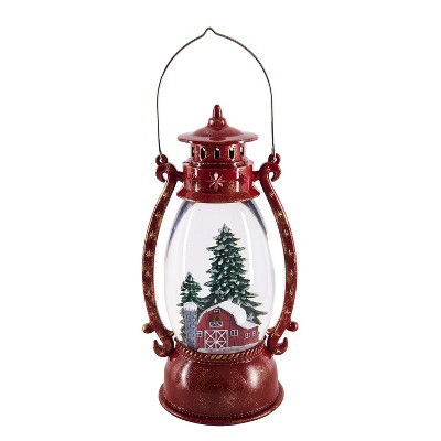 Evergreen LED Water Lantern with Holiday Farmhouse Scene