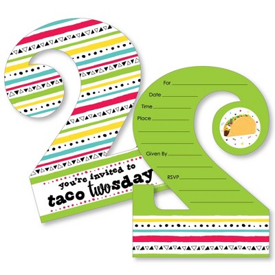 Big Dot of Happiness Taco Twosday - Shaped Fill-in Invitations - Mexican Fiesta Second Birthday Party Invitation Cards with Envelopes - Set of 12