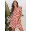 Amaryllis Women's Geometric Print V-Neck Dress Puff Sleeve Boho Chic Flowy Tunic Short Summer Dress - 4 of 4