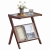 Homy Casa Rattan Accent Side Table with Glass Top, Boho End Table with Storage Shelf for Living Room, Bedroom, or Small Spaces, Walnut - 2 of 4