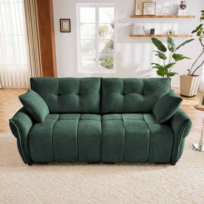 2 Seater Modern Chenille Sofa with High-Resilience Foam Cushions, Tufted Upholstered Sofa Couch, Contemporary Loveseat with Wood Base-Koiai