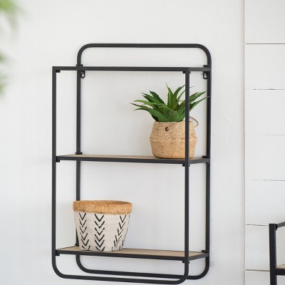 INFURNIC Decorative Wall Shelf 3-Tier Wood and Metal Shelf for Storage and Display Stylish Space-Saving Design, Brown, 20"*8"*32"