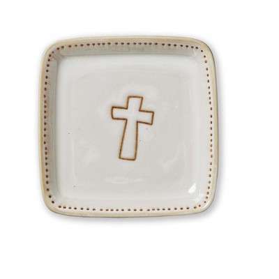 tag Multicolor Ceramic Cross Trinket Dish - Decorative Tray for Christmas, 5" x 5" x 0.75", Easy Wipe Clean