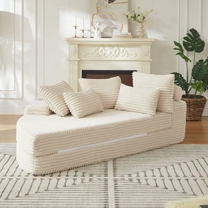 Kumasinova 78.5" Corduroy Left Semi-Circular 2-in-1 Sofa Bed,Recliner with Neck Pillow,5 Throw Pillows,Boneless Couch for Living Room,Bedroom - 1 of 4