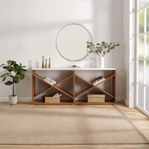 ORRD 70.87" White Farmhouse Console Table with Storage, X-Shape Extra Long Entryway Table for Living Room, Hallway, Foyer - Detachable Design - 1 of 4