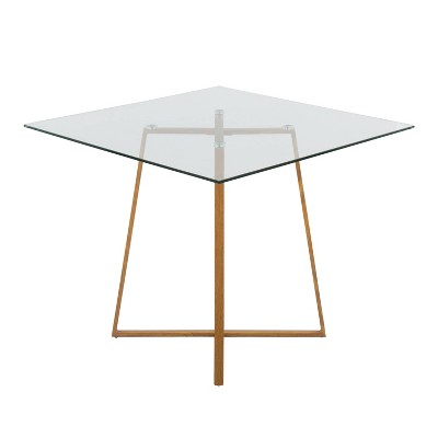 36" Natural Wood and Glass Square Dining Table