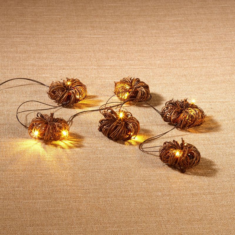 The Lakeside Collection Hanging Pumpkin LED String Lights with Powered On/Off Timer Unit, 3 of 5