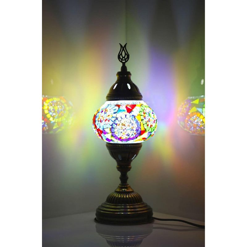 Kafthan 14.5 in. Handmade Multicolor Mosaic Glass Table Lamp with Brass Color Metal Base, 2 of 5