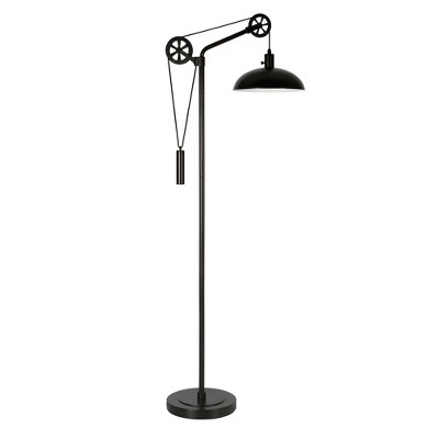 Hudson and Canal Spoke Wheel Pulley System Floor Lamp with Metal Shade Blackened Bronze: Adjustable Height, Industrial Design