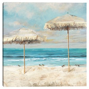 Masterpiece Art Gallery 30" x 30" Beach Duet by Studio Arts Unframed Wall Canvas : Coastal Scene with Umbrellas - 1 of 4