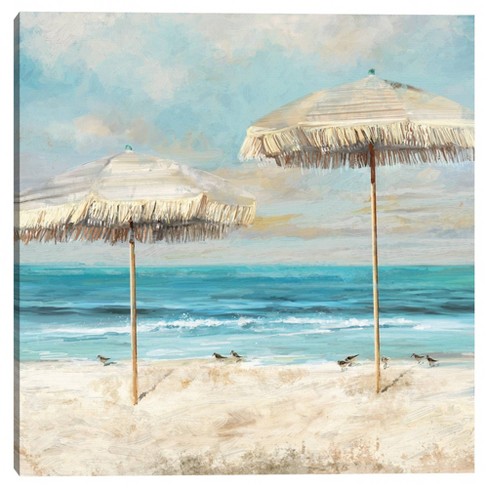 Masterpiece Art Gallery 30" x 30" Beach Duet by Studio Arts Unframed Wall Canvas : Coastal Scene with Umbrellas - image 1 of 4