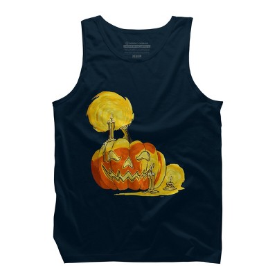 Men's Design By Humans Halloween Pumpkin with Candle and Evil Smile By wubbadub Tank Top