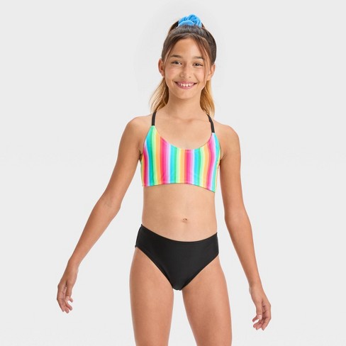 6 To 14 Years Girls Swimsuit Three Piece Rainbow Bikini Swimsuit Swimming  Set
