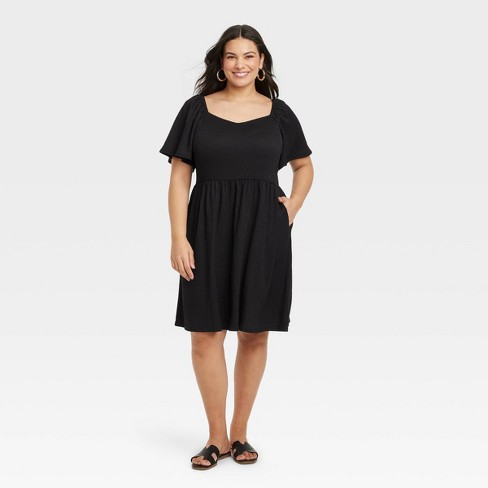 Women's Plus Size Balloon Long Sleeve Woven Dress - Ava & Viv Black Size 4X