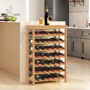 SONGMICS 42-Bottle Wine Rack Free Standing Floor, 7-Tier Display Wine Storage Shelves with Table Top, Bamboo Wobble-Free Bottle Holder - 1 of 4