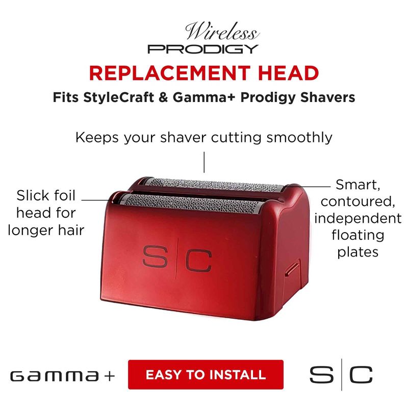 StyleCraft Replacement Prodigy Men's Shaver Silver Slick Foil Shaver Head, Red, 3 of 5