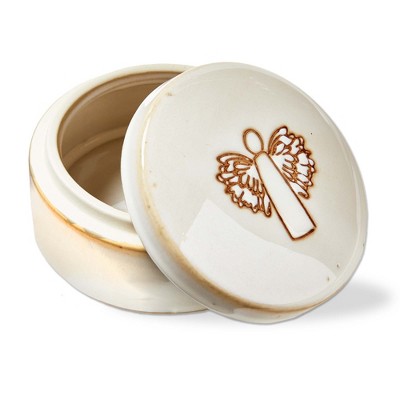 tag Angel Trinket Dish with Lid - Decorative Ceramic Tray for Christmas, Multicolor, 4x4x2.24 inches, Easy Wipe Clean