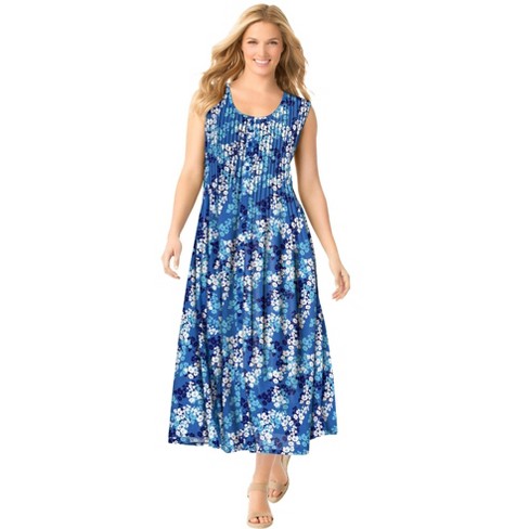 Woman Within Women's Plus Size Pintucked Sleeveless Dress - 4x, Horizon ...