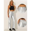 INSPIRE CHIC Women's High Waist Bottom Flared Faux Leather Pants With Pockets - 2 of 4