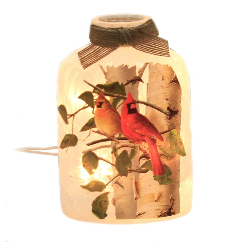 Stony Creek 6.0 Inch Summer Cardinals Lit Jar Red Birds Birch Tree Electric Novelty Sculpture Lights, 2 of 4