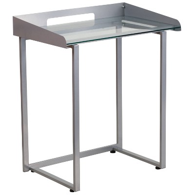 Contemporary Clear Tempered Glass Desk with Cable Management Border Clear/Silver - Riverstone Furniture Collection