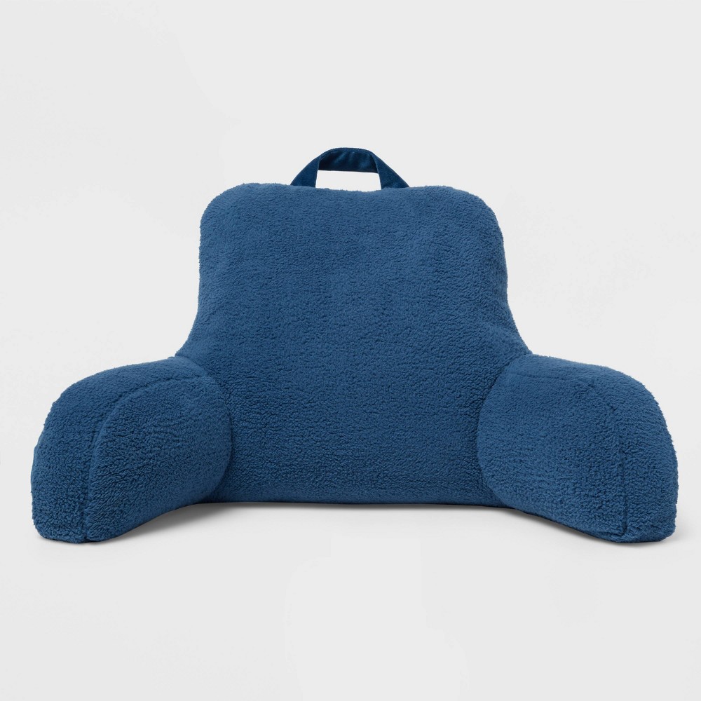 Photos - Pillow Faux Shearling Bed Rest Dark Blue - Room Essentials™