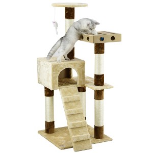Go Pet Club 52" IQ Busy Box Cat Condo with Sisal Covered Scratching Posts SF058 - Beige - 1 of 2