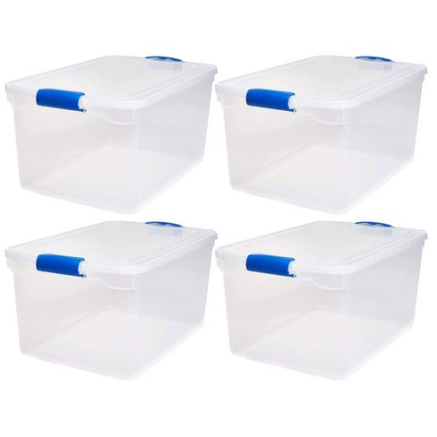 Homz Heavy Duty Modular Stackable Storage Tote Containers with Latching  Lids, 66 Quart Capacity for Home, Garage, or Office Organization, Clear 4  Pack