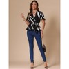 INSPIRE CHIC Women's Printed Peplum Flutter Sleeves Elastic Waist Belt Wrap V Neck Blouse - 4 of 4
