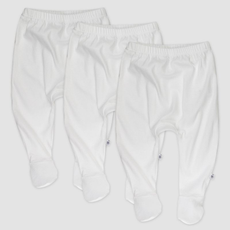 Honest Baby 3pk Footed Harem Pants - White, 1 of 4