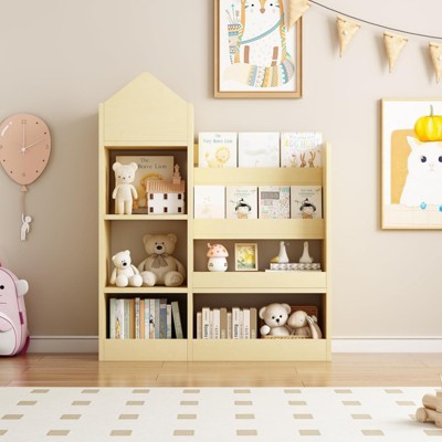 ALEXOUN 4-Tier Kids Bookshelf with Spacious Storage, Anti-Tip Safety & Sturdy Build, Toy Organizer for Children in Bedroom,Playroom,Classroom