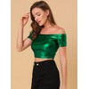 Allegra K Women's Off Shoulder Party Club Slim Fit Shiny Metallic Crop Top - image 2 of 4