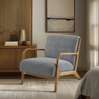 Mid-Century Elmwood Frame Accent Chair in Textured Gray