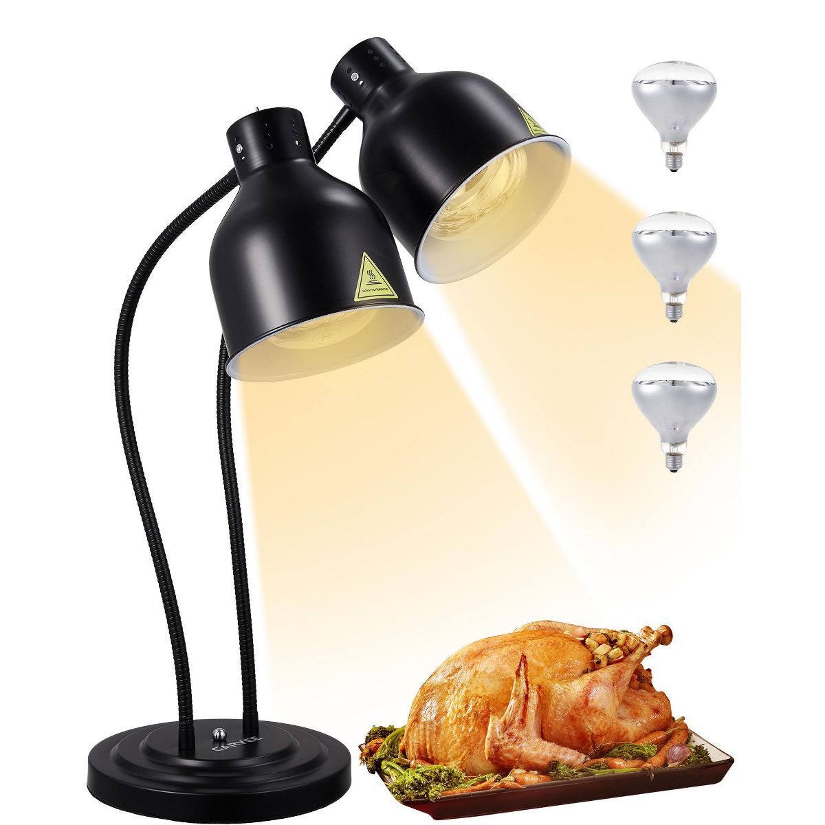 Garvee 2-Head Food Heat Lamp, Commercial Warmer with Rapid-Heating Bulbs & Spare Bulb, Adjustable Warming Lamp for Buffet Party Restaurant