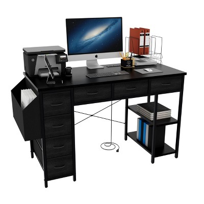Sapphtopaz 47" Computer Desk with 7 Fabric Drawers and Large Side Pocket Office Desk with Power Outlet Reversible Desk for Bedroom, Home Office