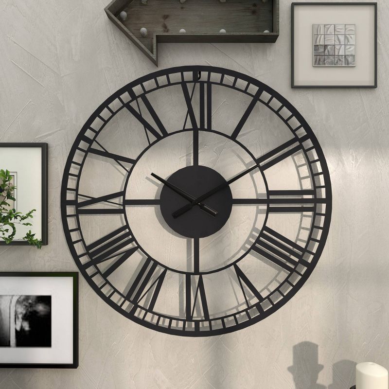 28&#34;x28&#34; Metal Open Frame Wall Clock Black - Olivia &#38; May, 5 of 19