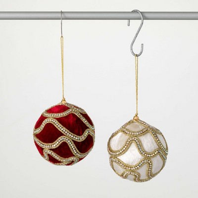 4"H Sullivans Christmas Gold Red White Ball Ornaments Set of 2  Multicolor