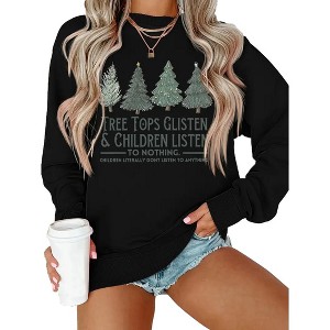 Plus Size Sweatshirts Tops with Crew Neck Long Sleeve "Tree Tops Glisten and Children Listen to Nothing" Sweatshirt Pullover Plus Size Sweatshirts - 1 of 3