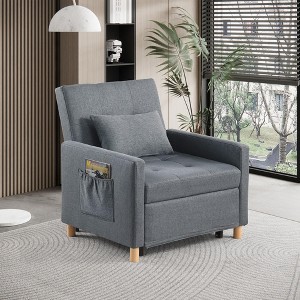 Kumasinova 3-in-1 Convertible Sleeper Chair Bed,Teddy Accent Chair with Adjustable Backrest & Pillow,Sofa Bed for Living Room,Dorm,Bedroom,Gray - 1 of 4