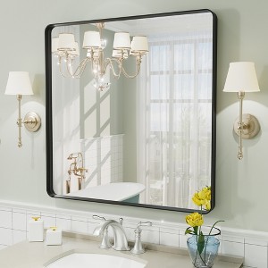 Apmir 30 in. W x 30 in. H Rectangular Aluminum Alloy Framed and Tempered Glass Wall Mirror in Matte Black - 1 of 4