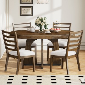 NicBex Round Dining Table Set for 4 Morden Extendable Kitchen Table with MDF Tabletop, 4 Upholstered Chairs and Geometric for Dining Room - 1 of 4