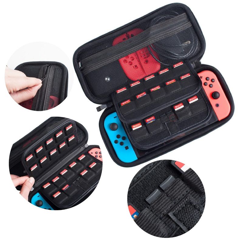 Insten Carrying Case For Nintendo Switch & OLED Model Console and Accessories, Hard Shell Travel Case with 29 Game Slot (Black), 5 of 11