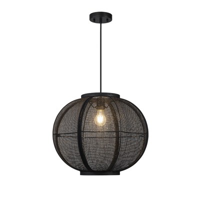 LLHZSY 19 7/10" Black Hemp Rope Pendant Chandelier, 1-Lihgt Lantern Fixture for Dining Room, Kitchen, or Foyer