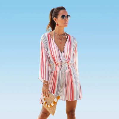 Women's Striped V-Neck Cover-Up Dress - LASCANA