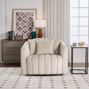 Aortzio 40.35"W Upholstered Swivel Accent Chair 360° Comfy Club Chair Arm Chair Single Sofa,Swivel Barrel Chair For Living Room Bedroom - 1 of 4