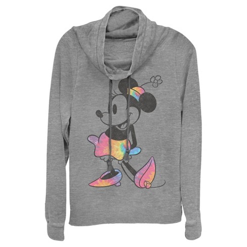 Junior's Mickey & Friends Rainbow Tie-Dye Minnie Mouse Cowl Neck Sweatshirt - image 1 of 4