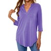 Nlife Women V Neck Solid Color Blouses Relaxed Fit 3/4 Sleeve Curved Hem Tunics Tops - 2 of 4