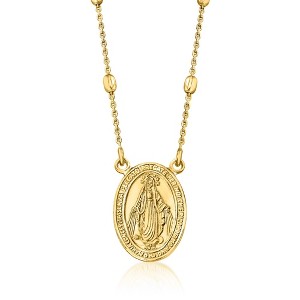 Ross-Simons Italian 18kt Gold Over Sterling Miraculous Medal Beaded Station Necklace Size 18 - 1 of 4